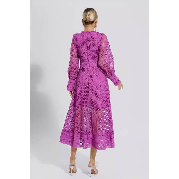Boutique Women’s Small Purple Lace Cutout Midi Dress - Picture 2 of 9